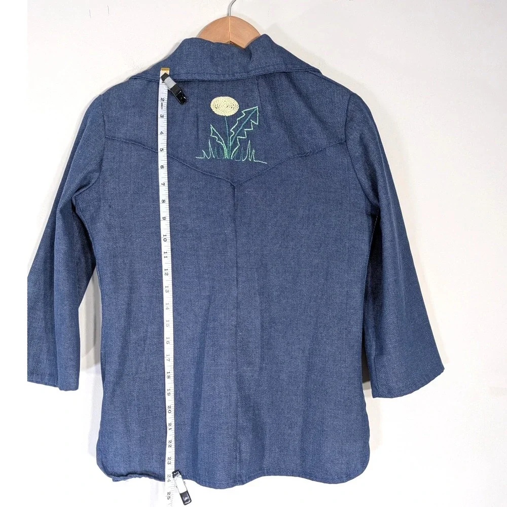 Handmade Vintage Western Shirt; Embroidered Floral Denim Snap Front Shirt